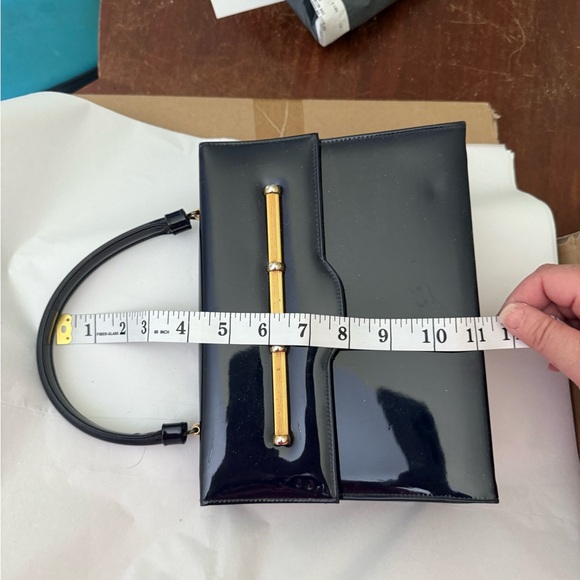 Vintage 1950s Crown Lewis Navy Patent Leather Bag with Gold Detail - Picture 11 of 12